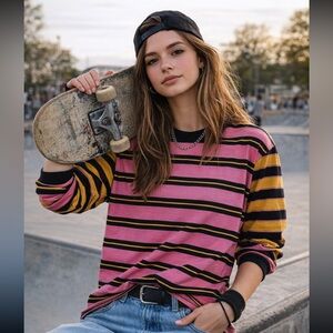 The Ragged Priest Pink and Yellow Striped Tee